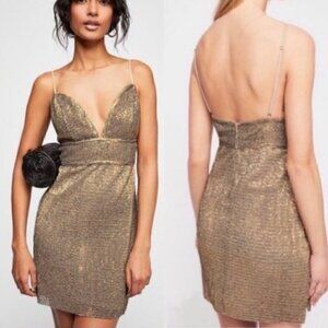 NWOT Free People x Saylor Gold Strappy Glitter Dress
